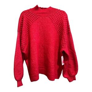 Nine West Sweater Womens Size 0X Red Bubble Sleeve Crew Neck Textured‎ Bold Chic